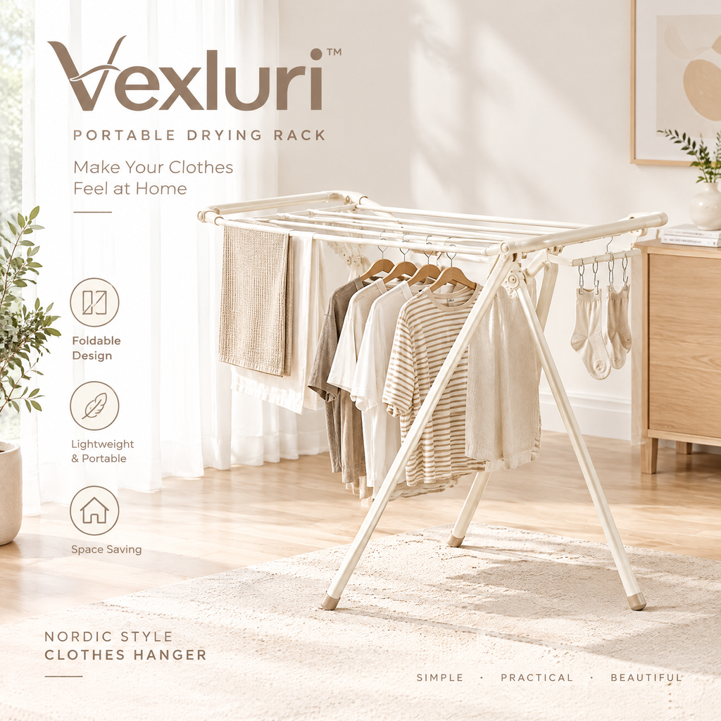 Vexluri™ Foldable Clothes Drying Rack – Portable &amp; Space-Saving Freestanding Laundry Drying Stand for Indoor and Balcony Use