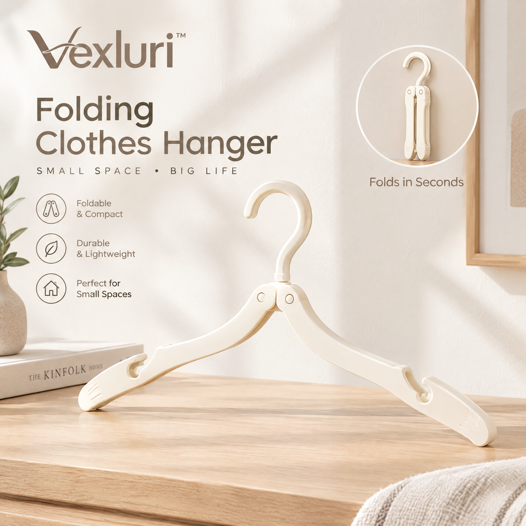 Vexluri™ Portable Folding Clothes Hanger – Compact, Lightweight Travel Hanger for Small Spaces