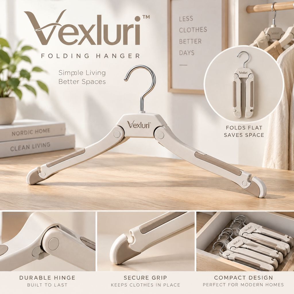 Vexluri™ Foldable Clothes Hangers – Space-Saving Non-Slip Portable Hangers for Closet Organization &amp; Travel