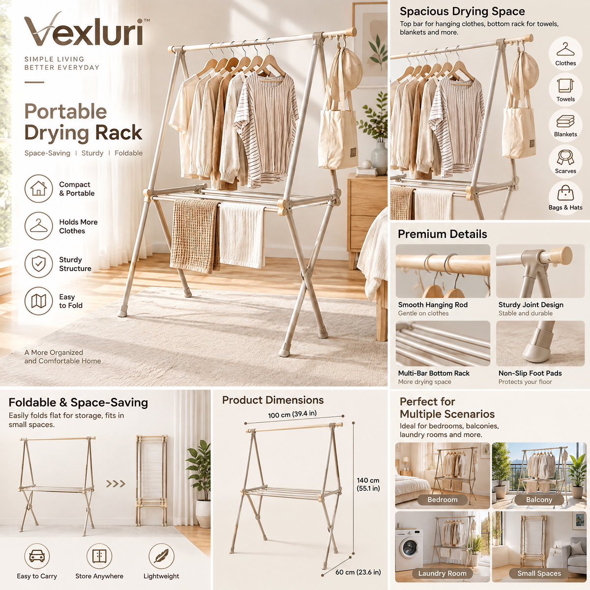 Vexluri™ Premium Kids Clothes Hangers – Smooth Finish Baby &amp; Toddler Hangers with 360° Swivel Metal Hooks and Shoulder Notches, Gentle on Delicate Garments (Nordic Gray)