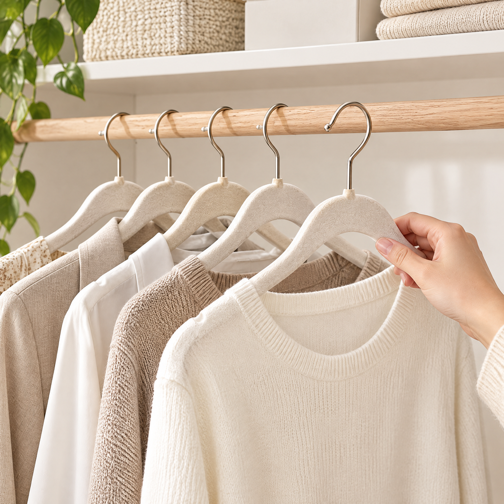 Vexluri™ Premium Slim Velvet Clothes Hangers, Non-Slip Space-Saving Coat Hangers with 360° Swivel Hook, Ivory Cream