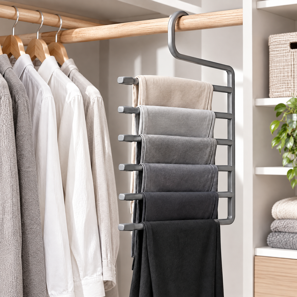 Vexluri™ 6-Tier Multi-Layer Pants Hanger – Heavy-Duty Space-Saving Closet Organizer for Jeans, Trousers &amp; Scarves