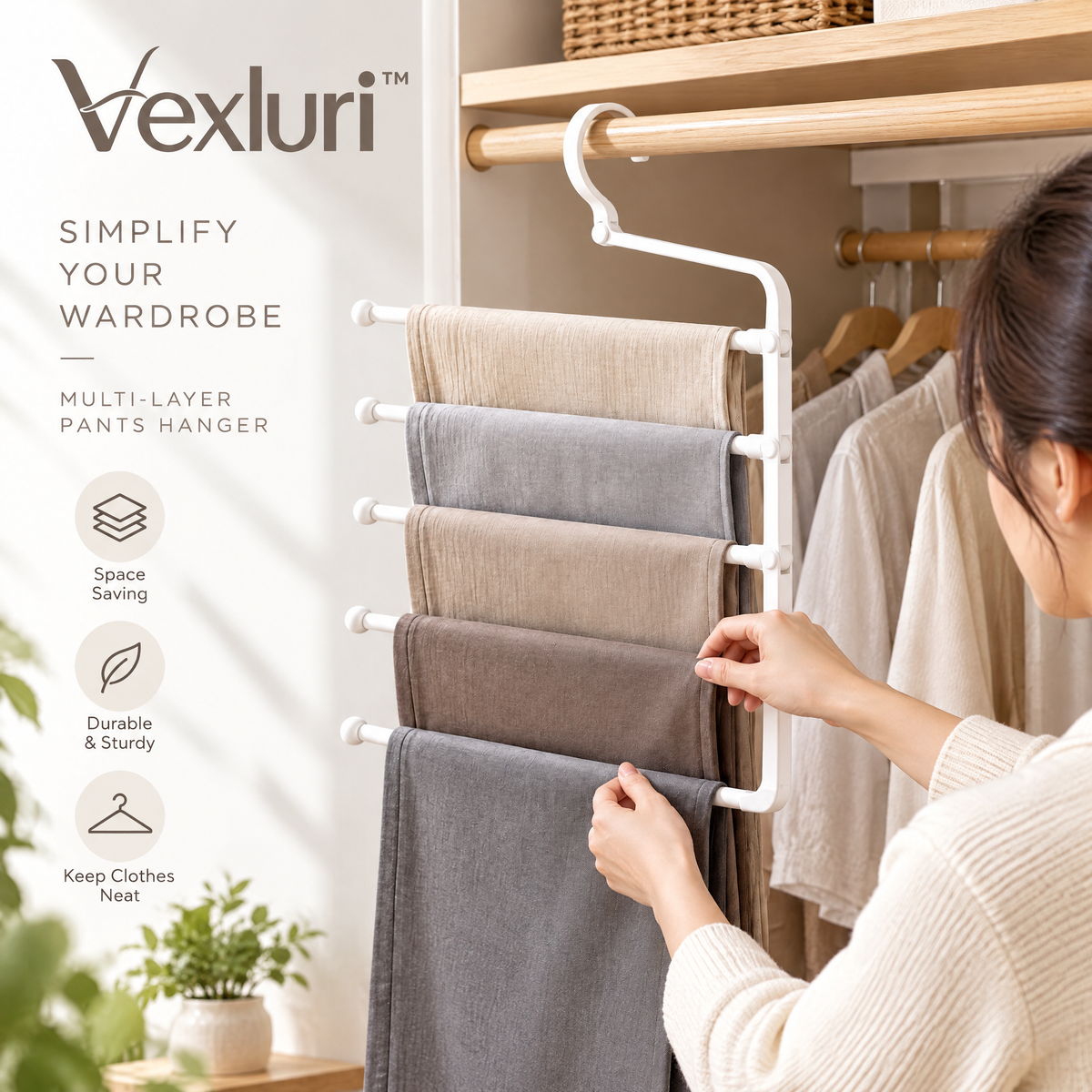 Vexluri™ 5-Tier Space-Saving Pants Hanger, Multi-Layer Closet Organizer for Trousers &amp; Jeans